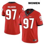Women's Georgia Bulldogs NCAA #97 Tyler Malakius Nike Stitched Red Legend Authentic College Football Jersey MQI0054FD